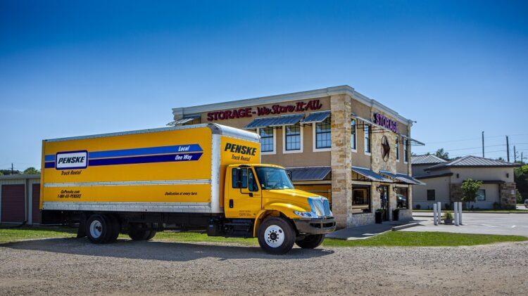 MyTee Movers Penske truck at a storage facility providing moving labor in Kenosha Wisconsin.
